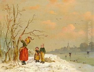 Familie Beim Reisigsammeln Familie Beim Reisigsammeln