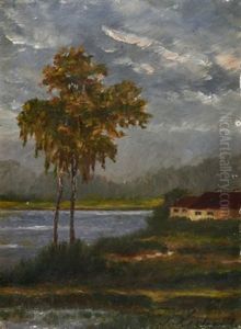 Zwei Birken Und Haus Am See
