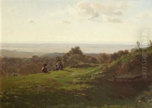 Enfants Sur La Colline, La Mer En Fond Enfants Sur La Colline, La Mer En Fond