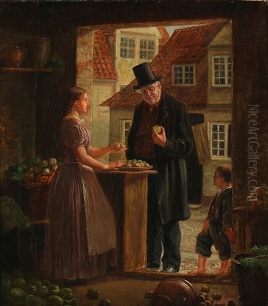 A Young Woman Selling Fruit To A Gentleman - view 1