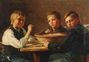 Interior With Three Boys by Hans Christian Koefoed