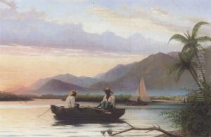 Figures Boating On A Lake In Haiti by Hans Christian Koefoed
