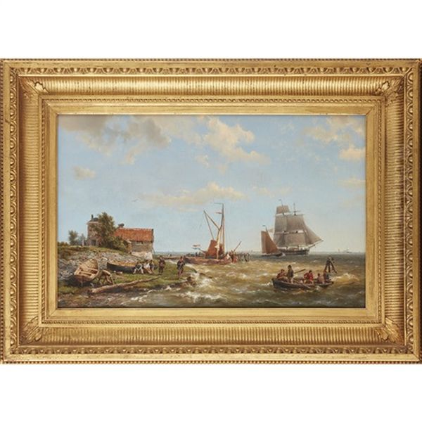 Figures And Fishing Boats On The Dutch Coast - view 1