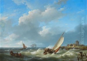 Fishing Vessels In A Squall by Hermanus Koekkoek the Elder