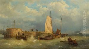 Dutch Coastal View With Ships At Sea by Hermanus Koekkoek the Elder