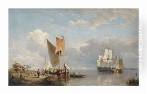 Shipping On The Spaarne by Hermanus Koekkoek the Elder