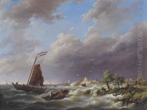 Storm On The Oosterscheld Near Haemstede by Hermanus Koekkoek the Elder