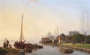 A Summer's Day On A Dutch River by Hermanus Koekkoek the Elder