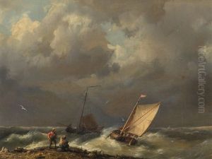Fishing Boats In Stormy Water by Hermanus Koekkoek the Elder