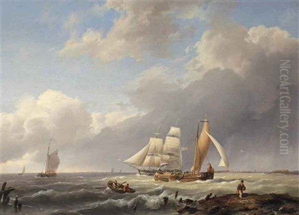 Dutch Flatboats And A Danish Two-master On The Zuiderzee - view 1
