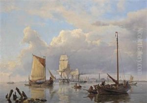 Shipping On The Scheldt With Antwerp In The Distance by Hermanus Koekkoek the Elder