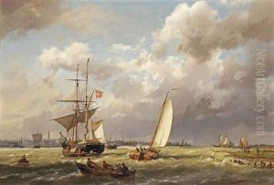 A Danish Merchant On The Ij Before Amsterdam by Hermanus Koekkoek the Elder
