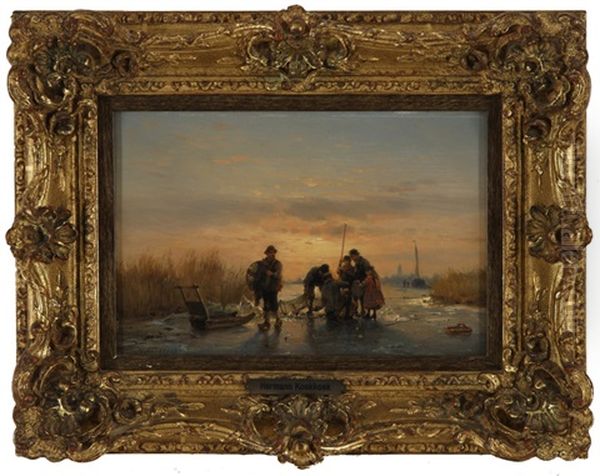 Pecheurs Sur Un Lac Gele - view 1