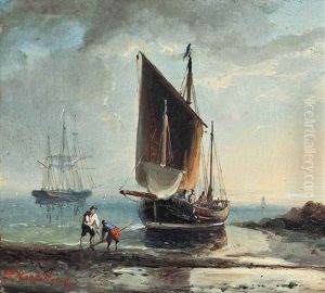 Fishermen On The Shore by Hermanus Koekkoek the Elder