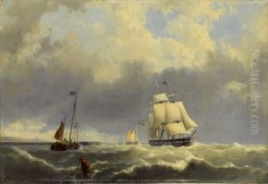 Schiffe Auf Bewegter See by Hermanus Koekkoek the Elder