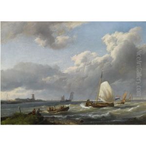 A Coastal Scene With Fishing Vessels by Hermanus Koekkoek the Elder