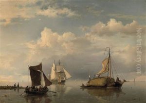 A Haybarge On A Calm by Hermanus Koekkoek the Elder