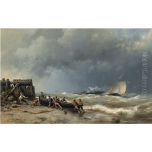 Pulling The Boat Ashore by Hermanus Koekkoek the Elder