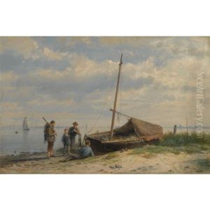 Fisherfolk By An Estuary by Hermanus Koekkoek the Elder