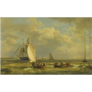 Fishermen Near The Coast by Hermanus Koekkoek the Elder