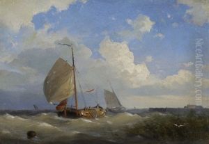 Fishing Boats At The Pier by Hermanus Koekkoek the Elder