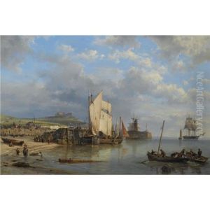 A Harbour Scene At Low Tide by Hermanus Koekkoek the Elder