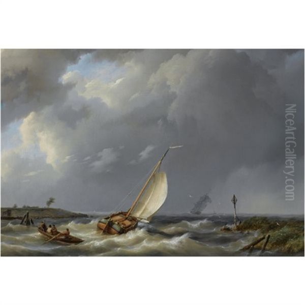 A Fishing Vessel Heading Into Open Waters, A Two-mast In The Distance - view 1
