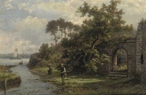 Fishermen Near A Ruin In Summer Fishermen Near A Ruin In Summer