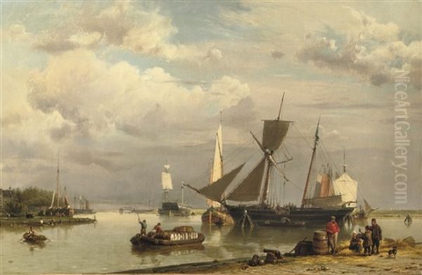 Near Groningen: Loading The Two-master On A Calm Day - view 1
