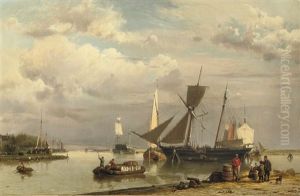 Near Groningen: Loading The Two-master On A Calm Day