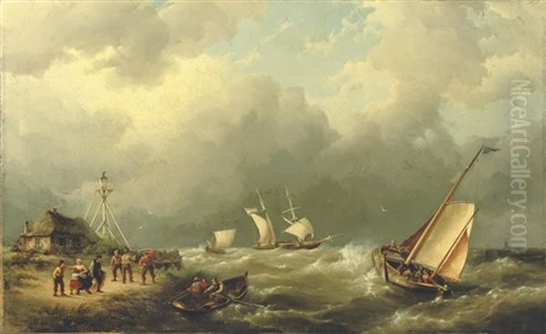 Sailing Vessels On A Choppy Sea - view 1