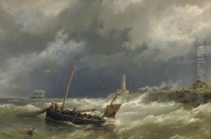 Gathering The Nets On A Stormy Sea by Hermanus Koekkoek the Elder