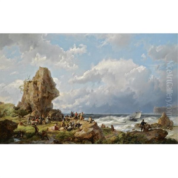 Many Shipwrecked Figures On A Rocky Coast - view 1