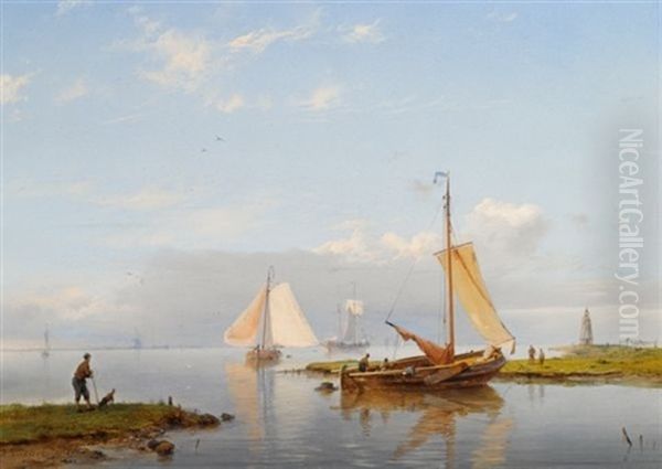 A River Landscape With Sailing Vessels - view 1