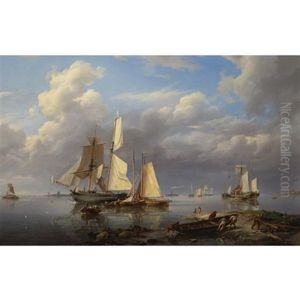 Shipping Estuary: Hauling In The Boats At Day's End by Hermanus Koekkoek the Elder