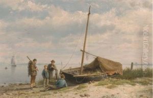 Fishermen Along A Shoreline by Hermanus Koekkoek the Elder