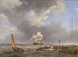 Shipping Off The Coast by Hermanus Koekkoek the Elder