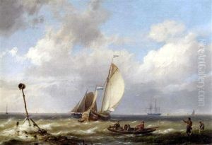 Sailing Boats On Breezy Waters by Hermanus Koekkoek the Elder
