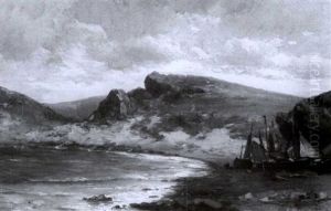 Rocky Coastal Inlet With Beached Boats by Hermanus Koekkoek the Elder