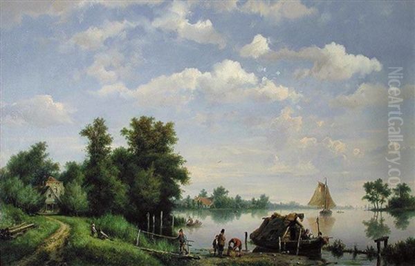 Figures By A Boat On A Lake - view 1