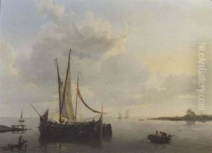 A Calm: The Barge "de Vrouw" Preparing For Departure by Hermanus Koekkoek the Elder