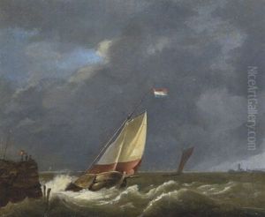 Segelboote Auf Sturmisch Bewegter See by Hermanus Koekkoek the Elder
