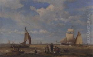 Shipping In A Breeze With Figures In The Foreground by Hermanus Koekkoek the Elder