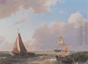 Sailing Vessels Off The Dutch Coast by Hermanus Koekkoek the Elder