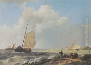 Sailing Vessels In Choppy Waters by Hermanus Koekkoek the Elder