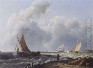 Sailing Vessels Off The Dutch Coast by Hermanus Koekkoek the Elder