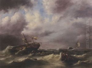 Boote Auf Sturmischer See by Hermanus Koekkoek the Elder