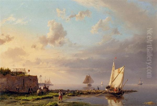 Mending Nets By The Shore - view 1