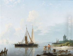A Coastal Scene With Fishermen by Hermanus Koekkoek the Elder