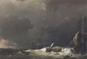 Schepen In De Branding by Hermanus Koekkoek the Elder